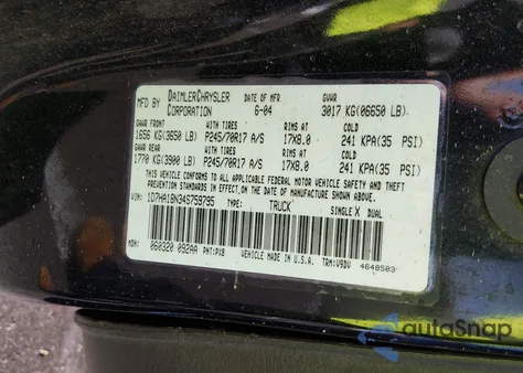 2004 Dodge Ram 1500 Slt/Laramie из США, поврежденный, VIN 1D7HA18N34S759795